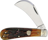 Rough Rider Hawkbill Brown Stag Bone Handle Stainless Folding Blade Knife 1797