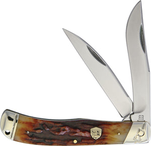 Rough Rider Jumbo Trapper Brown Stag Bone Series Handle Folding Blade Knife 1801
