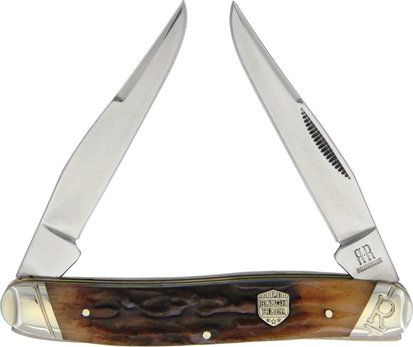 Rough Rider Muskrat Brown Stag Bone Handle Stainless Folding Blades Knife 1805