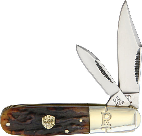 Rough Ryder Barlow Brown Stag Bone Folding Stainless Clip/Pen Pocket Knife 1806