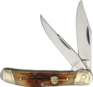 Rough Rider Copperhead Brown Stag Bone Handle Stainless Folding Blade Knife 1807