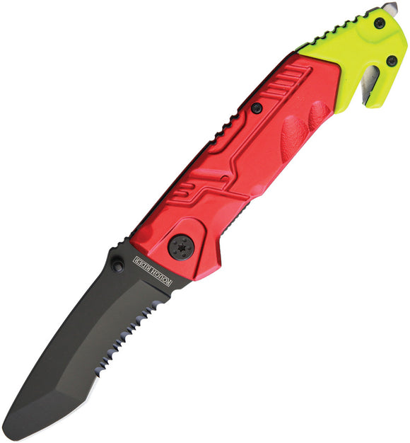 Rough Rider Rescue Linerlock Red & Yellow Handle Black Folding Blade Knife 1857