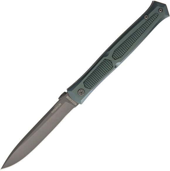 Rough Ryder Stiletto Green Aluminum Linerlock Gray Titanium Folding Knife 1859
