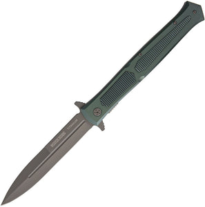 Rough Rider Large Stilletto Linerlock Green Handle Gray Folding Blade Knife 1861