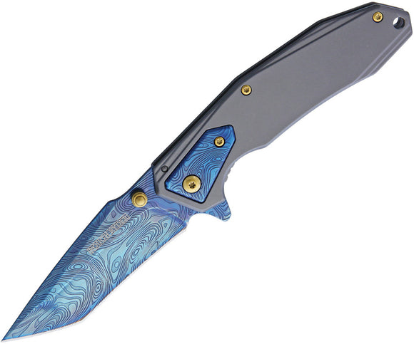 Rough Rider Gray Framelock Blue TiCN Coated Tanto Folding Knife 1984
