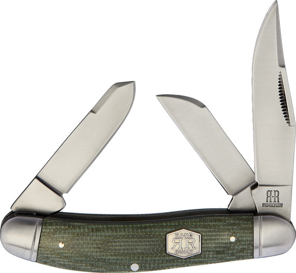 Rough Ryder Sowbelly Green Micarta Brushed Folding Pocket Knife 1991