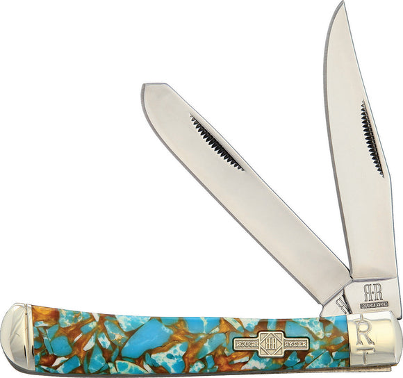 Rough Rider Amber & Turquoise Trapper Stainless Folding Pocket Knife 2001