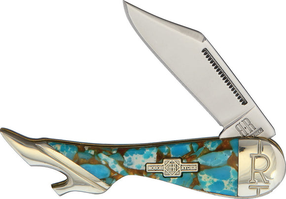 Rough Rider Small Leg Amber Turquoise Stainless Folding Knife 2002