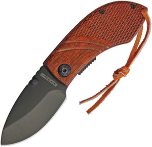 Rough Ryder Linerlock Brown Checkered Wood Black Drop Pt Folding Knife 2008