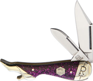 Rough Ryder Purple Sparkle Leg Folding Stainless Clip/Pen Pocket Knife 2016