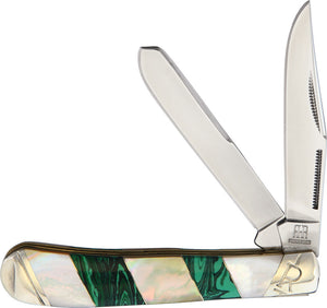 Rough Ryder Stoneworx Trapper Malachite & Pearl Pocket Knife 2032