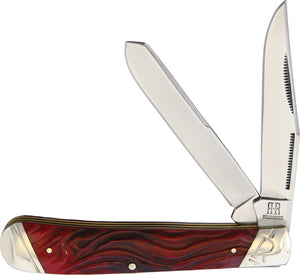 Rough Ryder Trapper Red Worm Grooved Bone Pocket Knife 2054