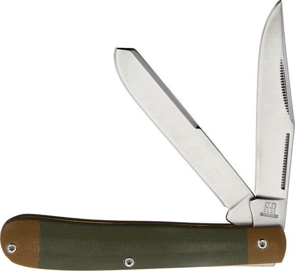 Rough Ryder Trapper Green/Tan G10 Folding Stainless Clip/Spey Knife 2086