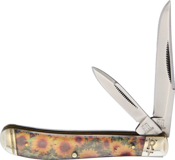 Rough Ryder Small Trapper Sun Flowers Folding Clip/Pen Pocket Knife 2093