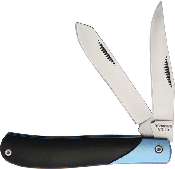 Rough Ryder Trapper Black & Blue VG-10 Folding Knife 2101