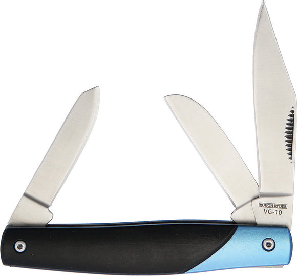 Rough Ryder Stockman VG-10 Black & Blue Folding Pocket Knife 2102