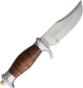 Rough Rider Fixed Blade Hunter Knife w/ Stacked Leather Handle 2109