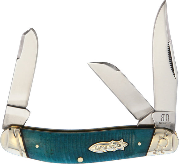 Rough Ryder Black and Blue Sowbelly Trapper Folding Pocket Knife 2116