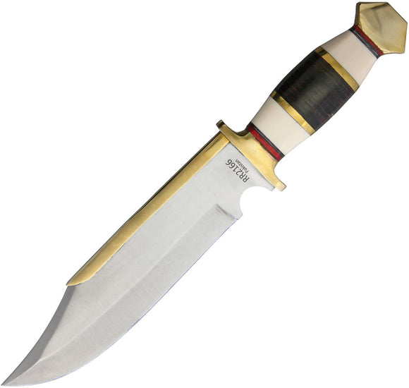 Rough Ryder Stacked Leather/Bone/Brass Stainless Fixed Blade Bowie Knife 2166