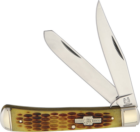 Rough Rider Trapper Amber Jigged Bone Handle Stainless Folding Blade Knife 22034