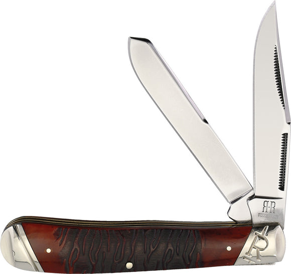 Rough Ryder Trapper Tiger Stripe Jigged Bone Folding Stainless Pocket Knife 2218