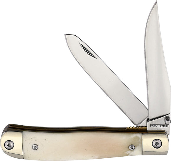 Rough Ryder Trapper White Smooth Bone Folding Pocket Knife 2234