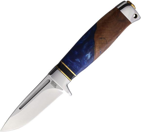 Rough Ryder Fixed Blade Knife Brown/Blue Resin/Wood Stainless Clip Point 2239