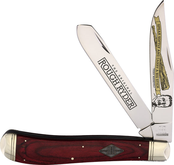 Rough Rider Teddy Roosevelt Trapper Brown Wood Handle 2 Blade Knife 2316