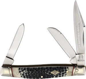 Rough Rider Buckshot Bone Medium Stockman Black & White Handle Knife 2319