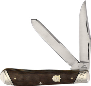 Rough Ryder Trapper Brown Burlap Micarta Folding Stainless Pocket Knife 2330