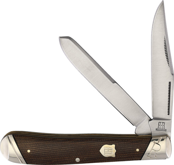 Rough Ryder Trapper Brown Burlap Micarta Folding Stainless Pocket Knife 2330