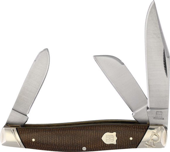 Rough Ryder Stockman Brown Burlap Micarta Folding Stainless Pocket Knife 2334
