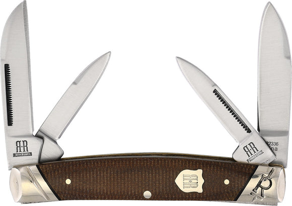 Rough Ryder Congress Brown Burlap Handle Slip Joint 4 Blade Folding Pocket Knife 2336