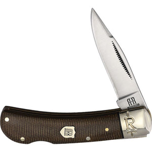 Rough Ryder Lockback Brown Burlap Micarta Folding Stainless Pocket Knife 2337