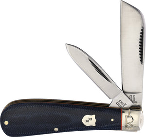 Rough Rider Half Hawk Blue Jean Micarta Handle Stainless 2 Blade Knife 2346