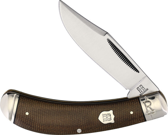 Rough Ryder Bow Trapper Pocket Knife Brown Burlap Micarta Folding Stainless 2375