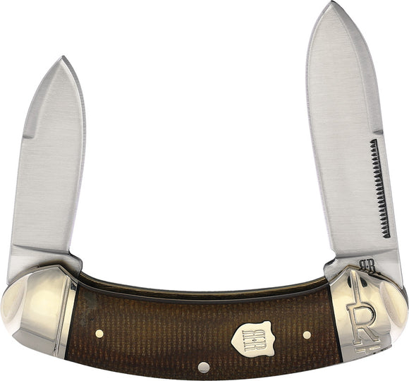 Rough Ryder Bow Canoe Pocket Knife Brown Burlap Micarta Folding Stainless 2376