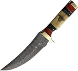 Rough Ryder 11.75" Red & Black Bone Damascus Skinner Fixed Blade Knife + Sheath 2399