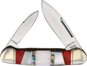 Rough Ryder Canoe White/Red Abalone Handle Slip Joint Folding Pocket Knife 2402