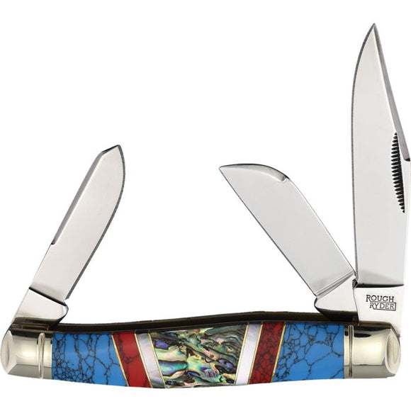 Rough Ryder Large Stockman Turquoise & MOP Folding Stainless Pocket Knife 2404