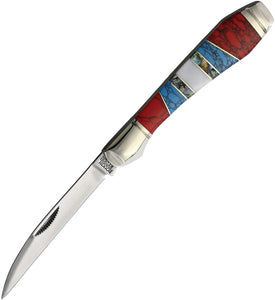 Rough Ryder Wharncliffe Stoneworx Red & Blue Folding Stainless Pocket Knife 2413