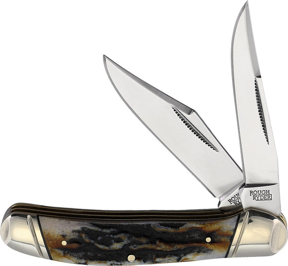 Rough Ryder Copperhead Cinnamon Pocket Knife Stag Bone Folding Carbon Steel 2422