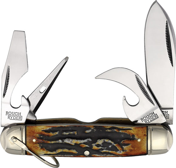 Rough Ryder Kamp King Cinnamon Stag Bone Folding Carbon Steel Pocket Knife 2424