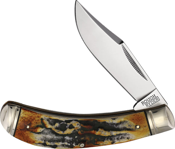 Rough Ryder Bow Trapper Cinnamon Stag Bone Handle Slip Joint Folding Pocket Knife 2425