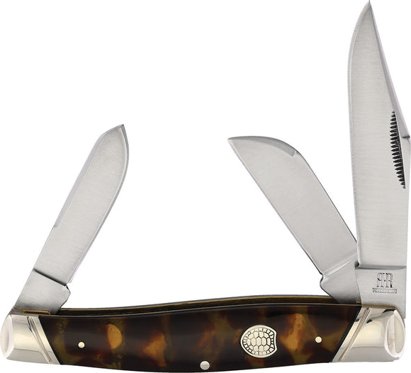 Rough Ryder Stockman Brown Imitation Tortoise Shell Folding Stainless Knife 2439