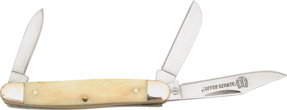 Rough Rider Small Stockman Smooth Bone Handle Stainless Folding Blades Knife 243