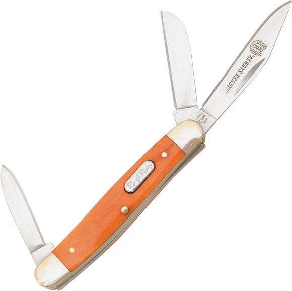 Rough Rider Small Stockman Orange Smooth Bone Handle Folding Blades Knife 244