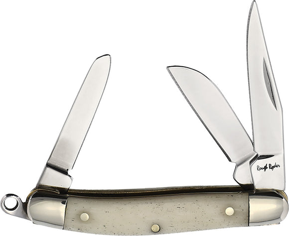 Rough Ryder Stockman White Smooth Bone Folding Stainless Pocket Knife 2460