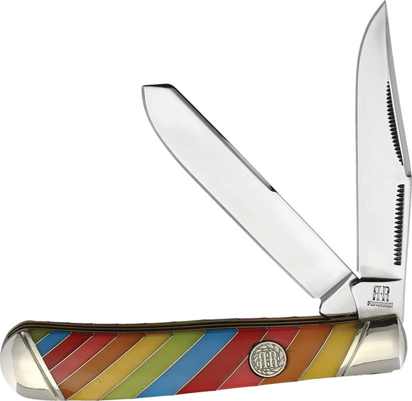 Rough Ryder Lollipop Trapper Rainbow Folding Stainless Clip & Spey Knife 2463