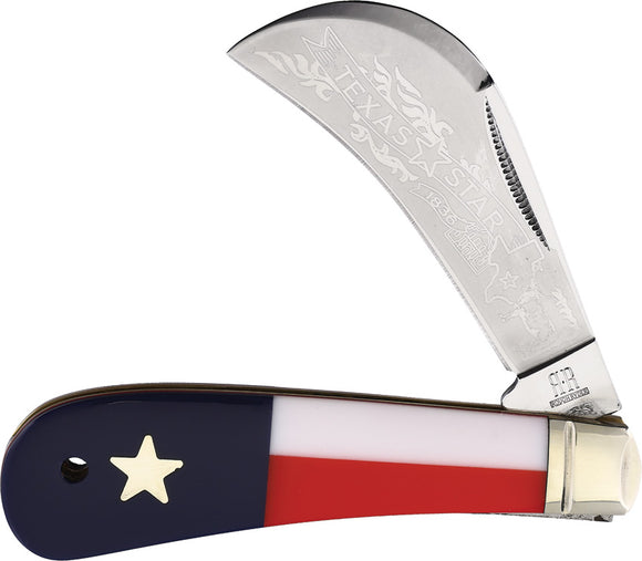 Rough Ryder Texas Star Hawkbill Smooth Bone Folding Stainless Pocket Knife 2502